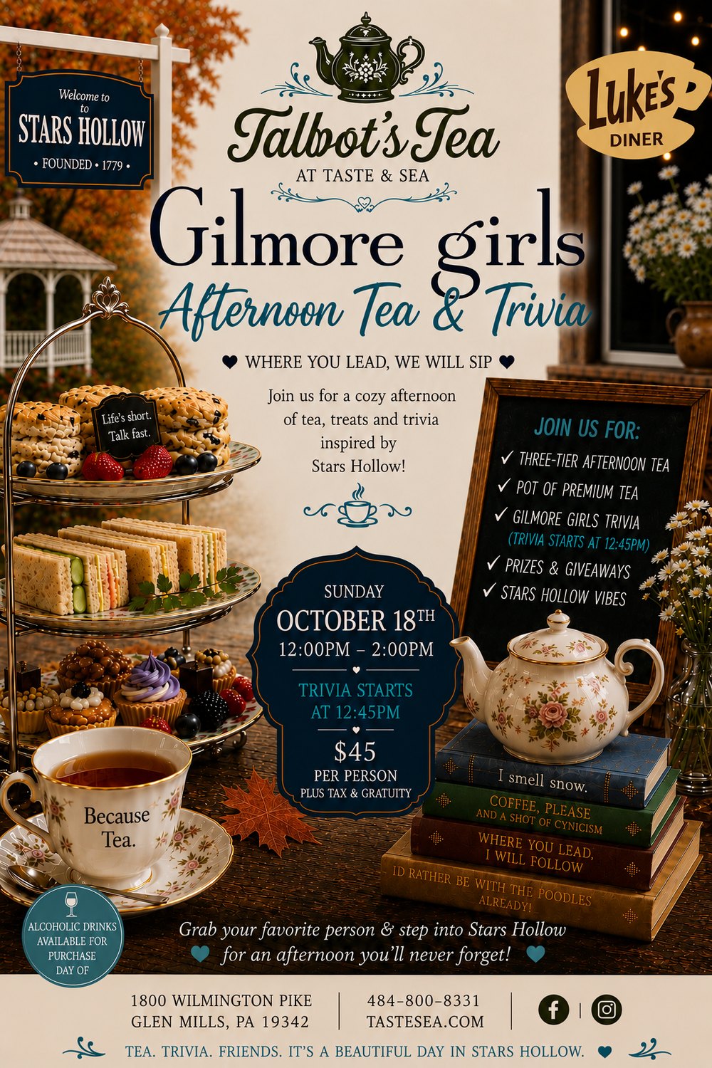 Gilmore Girls Afternoon Tea & Trivia at Talbot's Tea - Sunday October 18th, 12pm-2pm, $45 per person